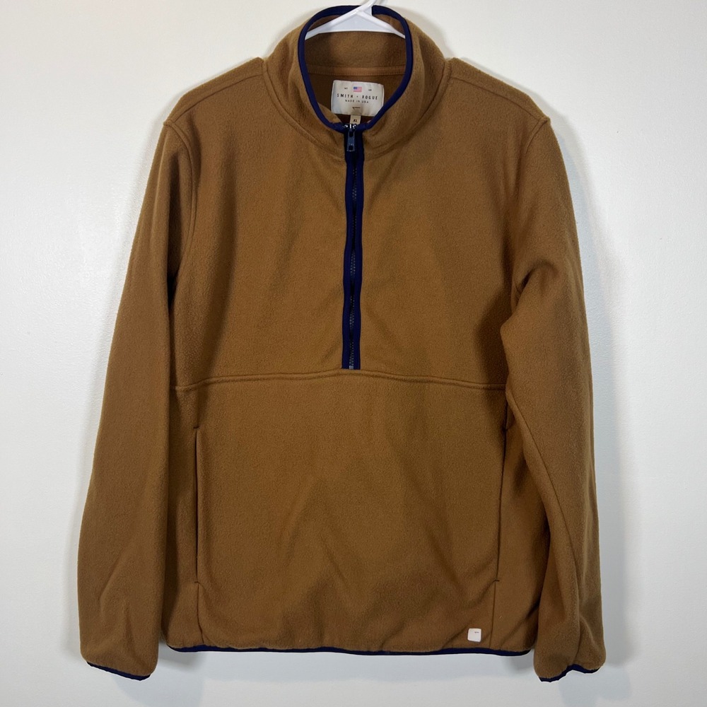 Smith + Rogue Mens XL Polartec Fleece Quarter Zip Pullover Brown Made in USA